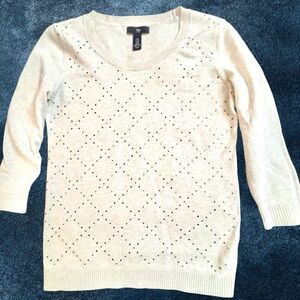 Gap Rhinestone 3/4 Sleeve Light Cotton Knit Sweater